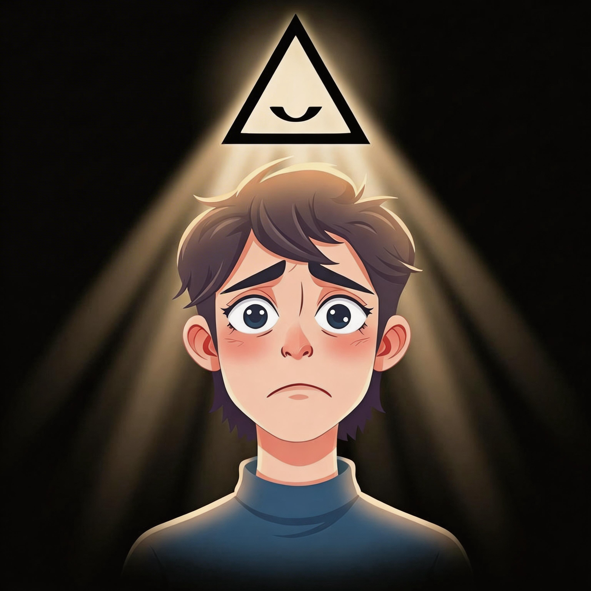 An illustrated employee standing under a spotlight cast by the AIPIP triangle eye.
